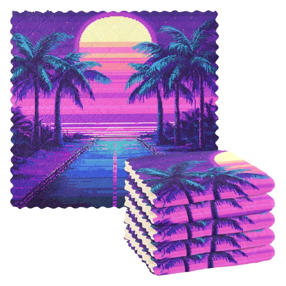 Yayeee 6 Pack Kitchen Dishcloths for Washing Dishes Soft Absorbent Microfiber Towels, Purple Digital Art