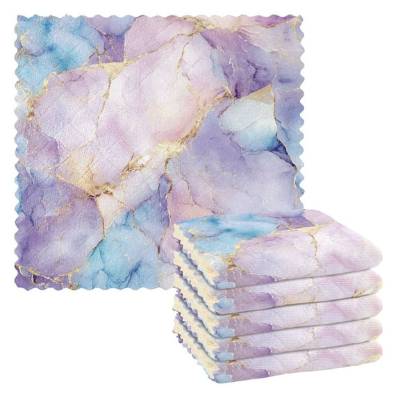 Yayeee 6 Pack Kitchen Dish Cloths Set for Washing Soft Drying Absorbent Microfiber Towels, Purple Marble Pattern