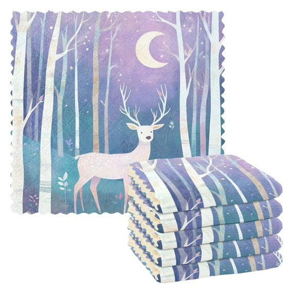 Yayeee 6 Pack Kitchen Dishcloths for Washing Dishes Soft Absorbent Microfiber Towels, Purple Night Deer