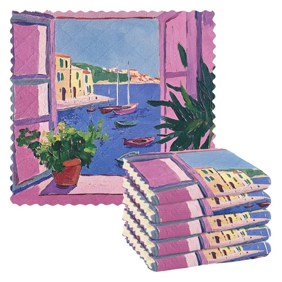 Yayeee 6 Pack Kitchen Dishcloths for Washing Dishes Soft Absorbent Microfiber Towels, Purple Window Scene