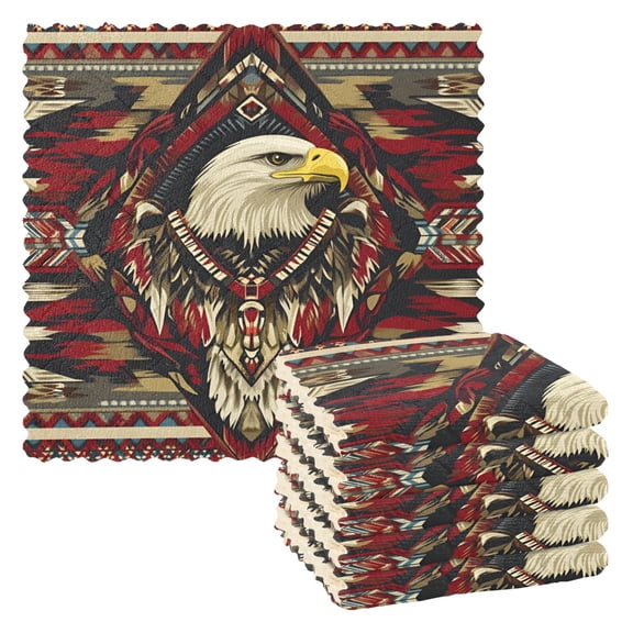 Yayeee 6 Pack Kitchen Dish Cloths Set for Washing Soft Drying Absorbent Microfiber Towels, Red Abstract Eagle