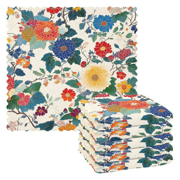 Yayeee 6 Pack Kitchen Dish Cloths Set for Washing Soft Drying Absorbent Microfiber Towels, Red Japanese Floral Pattern