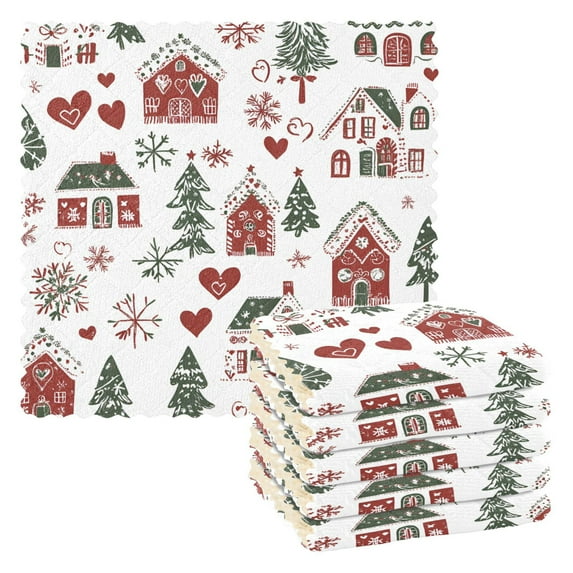 Yayeee 6 Pack Kitchen Dishcloths for Washing Dishes Soft Absorbent Microfiber Towels, Red Nordic Christmas