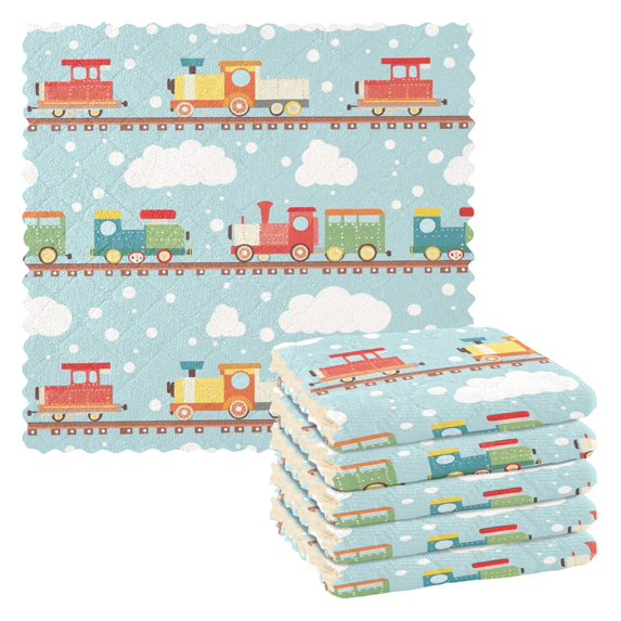 Yayeee 6 Pack Kitchen Dish Cloths Set for Washing Soft Drying Absorbent Microfiber Towels, Red Trains Pattern