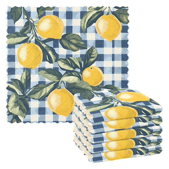 Yayeee 6 Pack Kitchen Dish Cloths Set for Washing Soft Drying Absorbent Microfiber Towels, Retro Beige Lemon