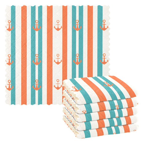 Yayeee 6 Pack Kitchen Dish Cloths Set for Washing Soft Drying Absorbent Microfiber Towels, Simple Nautical Pattern