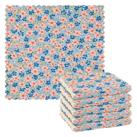 Yayeee 6 Pack Kitchen Dish Cloths Set for Washing Soft Drying Absorbent Microfiber Towels, Small Pink Flower