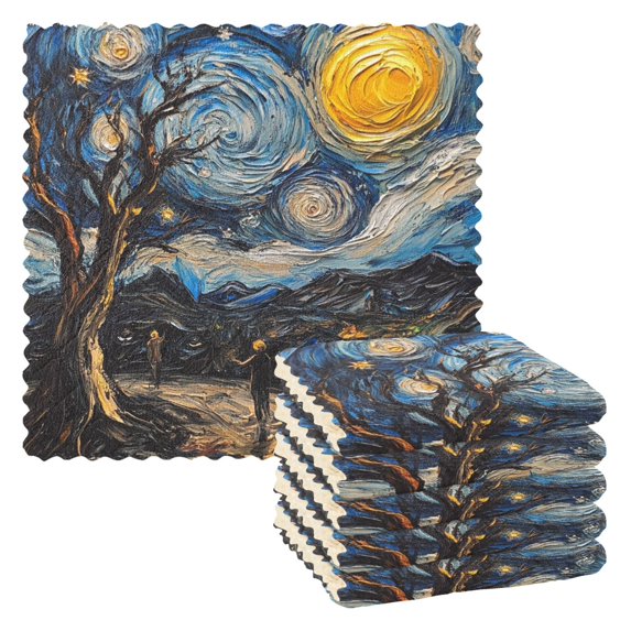 Yayeee 6 Pack Kitchen Dish Cloths Set for Washing Soft Drying Absorbent Microfiber Towels, Swirling Starry Sky