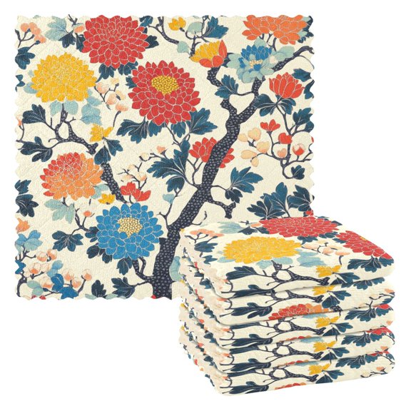 Yayeee 6 Pack Kitchen Dishcloths for Washing Dishes Soft Absorbent Microfiber Towels, Vibrant Japanese Flowers