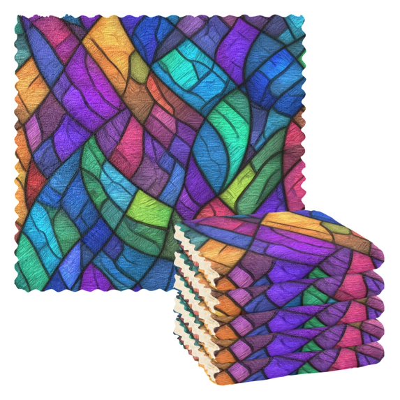 Yayeee 6 Pack Kitchen Dish Cloths Set for Washing Soft Drying Absorbent Microfiber Towels, Vibrant Stained Glass Pattern