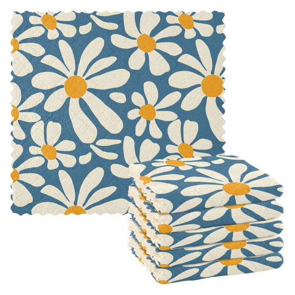 Yayeee 6 Pack Kitchen Dish Cloths Set for Washing Soft Drying Absorbent Microfiber Towels, Whimsy Daisy Pattern