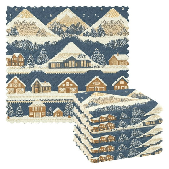 Yayeee 6 Pack Kitchen Dishcloths for Washing Dishes Soft Absorbent Microfiber Towels, Winter Village