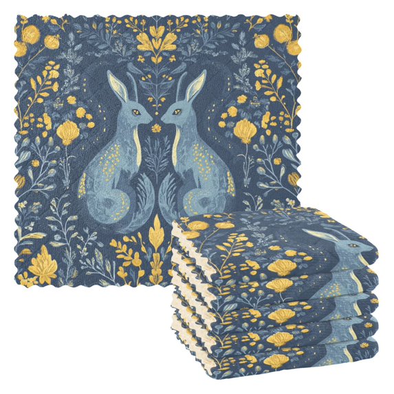 Yayeee 6 Pack Kitchen Dish Cloths Set for Washing Soft Drying Absorbent Microfiber Towels, Yellow Forest Pattern