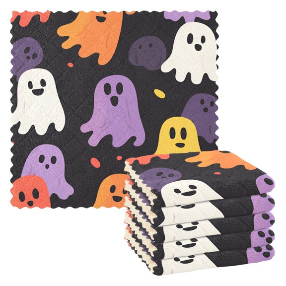 Yayeee 6 Pack Kitchen Dishcloths for Washing Dishes Soft Absorbent Microfiber Towels, Yellow Halloween Ghosts