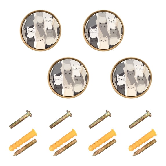 Yayeee 8 Pack Cabinet Knobs with Screws Round Zinc Drawer Pulls for Kitchen, Beige Cute Cats
