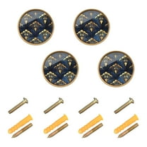Yayeee 8 Pack Cabinet Knobs with Screws Round Zinc Drawer Pulls for Kitchen, Blue Art Pattern