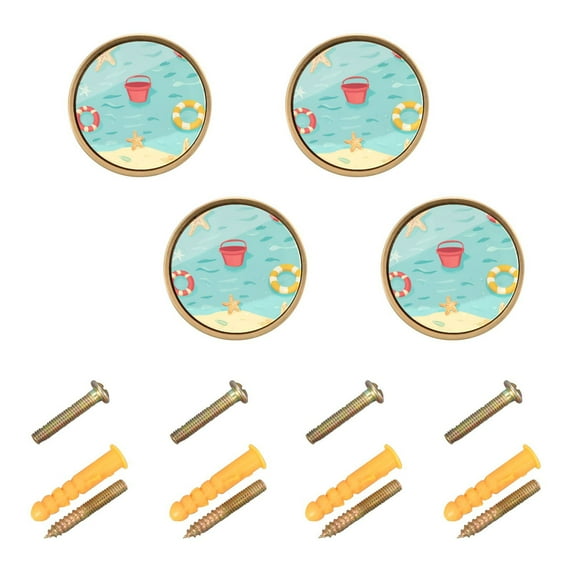 Yayeee 8 Pack Cabinet Knobs with Screws Round Zinc Drawer Pulls for Kitchen, Blue Beach Pattern