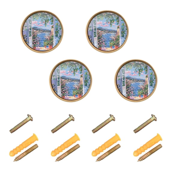 Yayeee 8 Pack Cabinet Knobs with Screws Round Zinc Drawer Pulls for Kitchen, Blue Floral Window