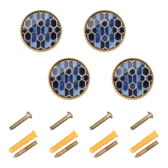 Yayeee 8 Pack Cabinet Knobs with Screws Round Zinc Drawer Pulls for Kitchen, Blue Hexagon Pattern