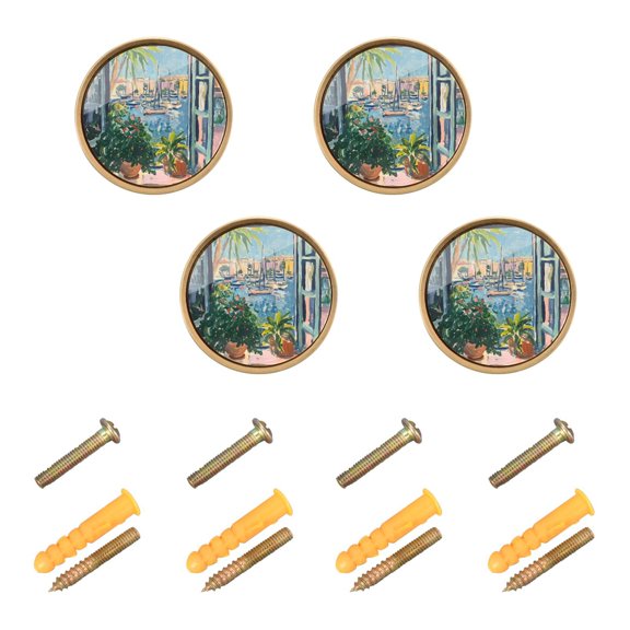Yayeee 8 Pack Cabinet Knobs with Screws Round Zinc Drawer Pulls for Kitchen, Blue Sea Boat