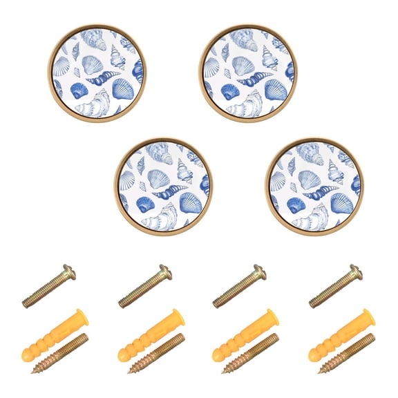 Yayeee 8 Pack Cabinet Knobs with Screws Round Zinc Drawer Pulls for Kitchen, Blue White Seashells Pattern
