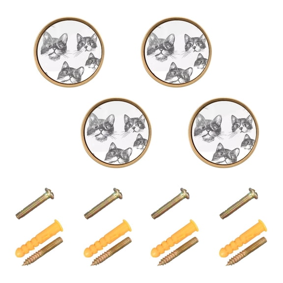Yayeee 8 Pack Cabinet Knobs with Screws Round Zinc Drawer Pulls for Kitchen, Cat Line Pattern