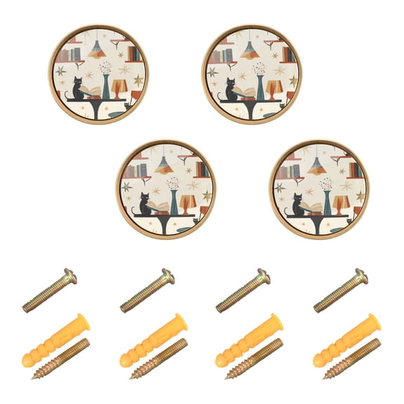 Yayeee 8 Pack Cabinet Knobs with Screws Round Zinc Drawer Pulls for Kitchen, Cats Reading Pattern