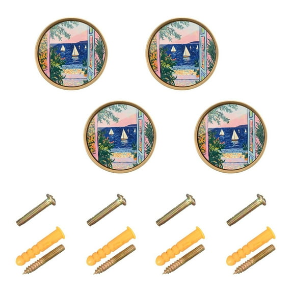 Yayeee 8 Pack Cabinet Knobs with Screws Round Zinc Drawer Pulls for Kitchen, Colorful Seaside