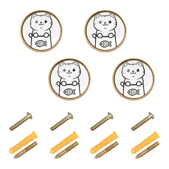 Yayeee 8 Pack Cabinet Knobs with Screws Round Zinc Drawer Pulls for Kitchen, Cute Chubby Cat