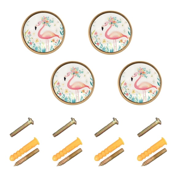 Yayeee 8 Pack Cabinet Knobs with Screws Round Zinc Drawer Pulls for Kitchen, Flamingo Grass