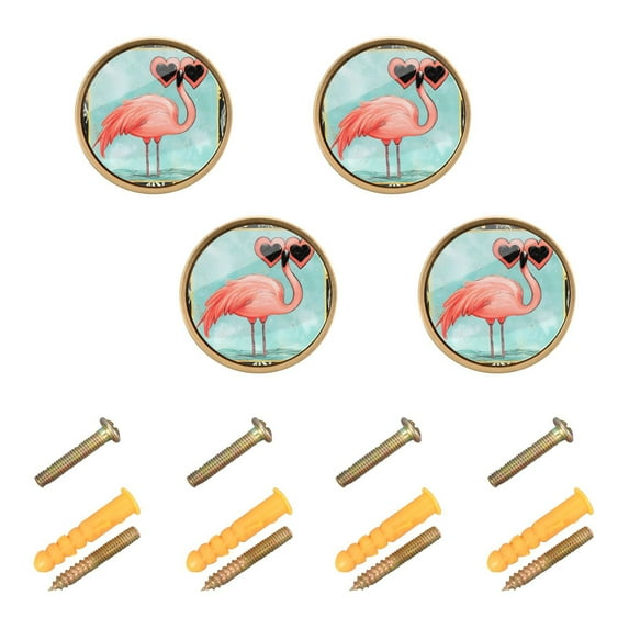 Yayeee 8 Pack Cabinet Knobs with Screws Round Zinc Drawer Pulls for Kitchen, Flamingo Love Sunglasses