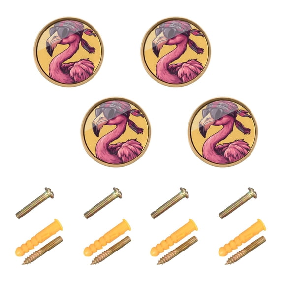 Yayeee 8 Pack Cabinet Knobs with Screws Round Zinc Drawer Pulls for Kitchen, Flamingo Turban Sunglasses