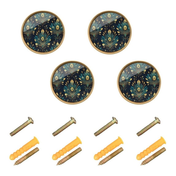 Yayeee 8 Pack Cabinet Knobs with Screws Round Zinc Drawer Pulls for Kitchen, Gold Peacock Pattern