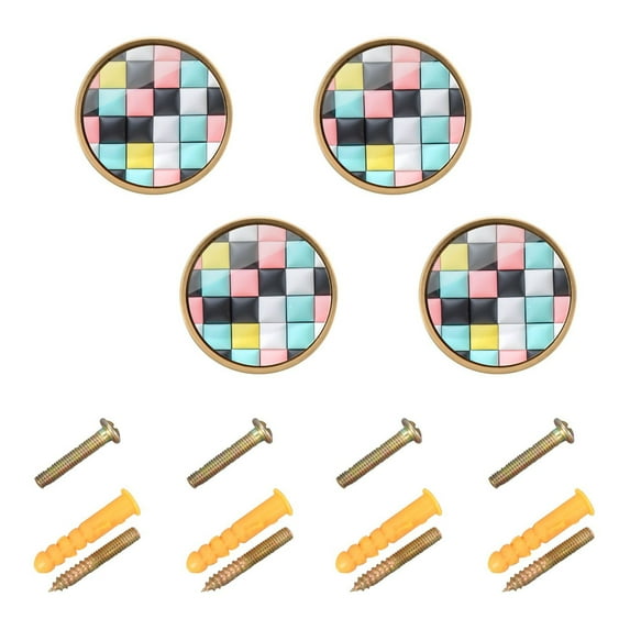 Yayeee 8 Pack Cabinet Knobs with Screws Round Zinc Drawer Pulls for Kitchen, Gray Checkered Pattern