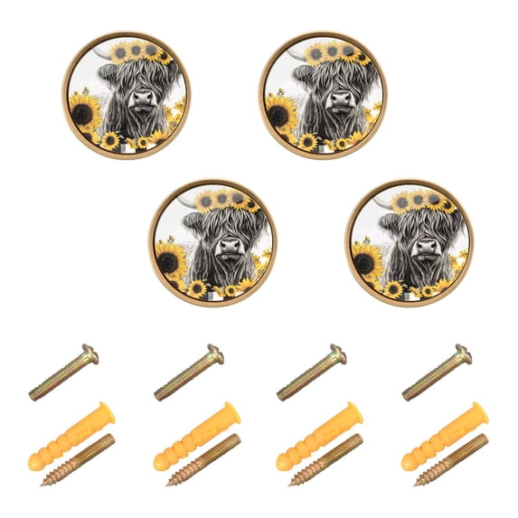 Yayeee 8 Pack Cabinet Knobs with Screws Round Zinc Drawer Pulls for Kitchen, Gray Highland Cow
