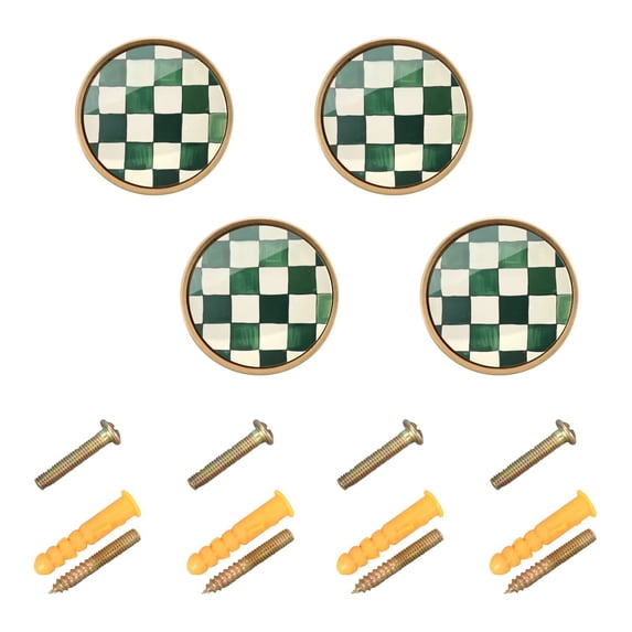Yayeee 8 Pack Cabinet Knobs with Screws Round Zinc Drawer Pulls for Kitchen, Green and White Plaid Pattern