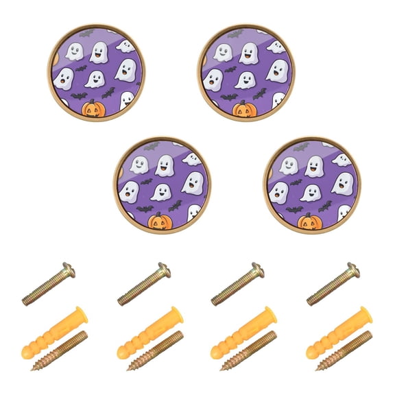 Yayeee 8 Pack Cabinet Knobs with Screws Round Zinc Drawer Pulls for Kitchen, Halloween Ghosts Purple