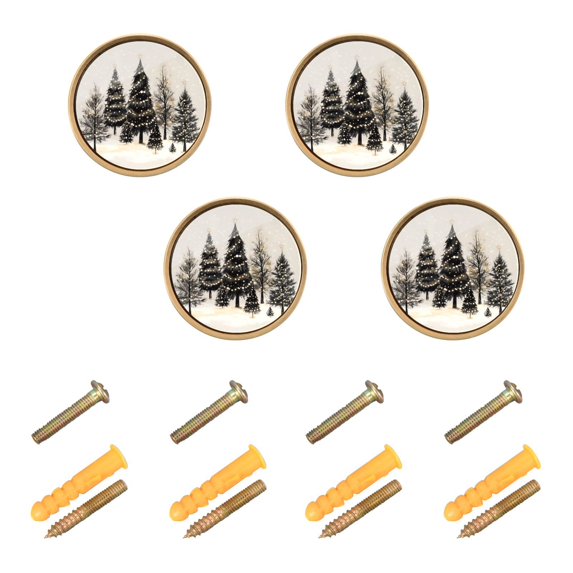 Yayeee 8 Pack Cabinet Knobs with Screws Round Zinc Drawer Pulls for Kitchen, Hand Drawn Christmas Trees