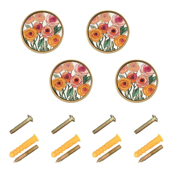 Yayeee 8 Pack Cabinet Knobs with Screws Round Zinc Drawer Pulls for Kitchen, Hand Drawn Floral