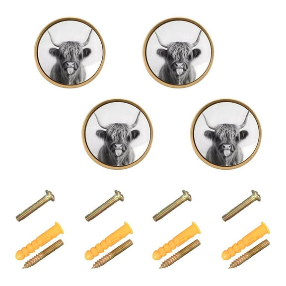 Yayeee 8 Pack Cabinet Knobs with Screws Round Zinc Drawer Pulls for Kitchen, Highland Cow Funny Expression