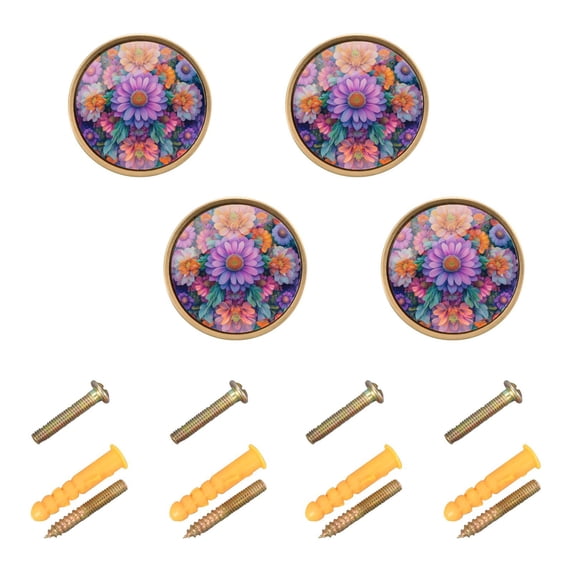 Yayeee 8 Pack Cabinet Knobs with Screws Round Zinc Drawer Pulls for Kitchen, Light Purple Flowers