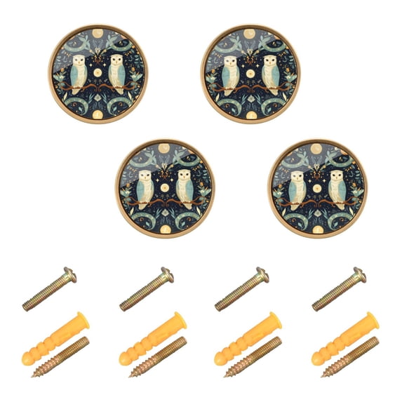 Yayeee 8 Pack Cabinet Knobs with Screws Round Zinc Drawer Pulls for Kitchen, Mystical Owls Pattern