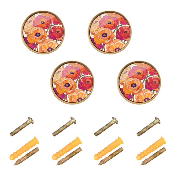 Yayeee 8 Pack Cabinet Knobs with Screws Round Zinc Drawer Pulls for Kitchen, Orange Hand Drawn Floral