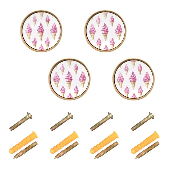 Yayeee 8 Pack Cabinet Knobs with Screws Round Zinc Drawer Pulls for Kitchen, Pink Cartoon Ice Cream