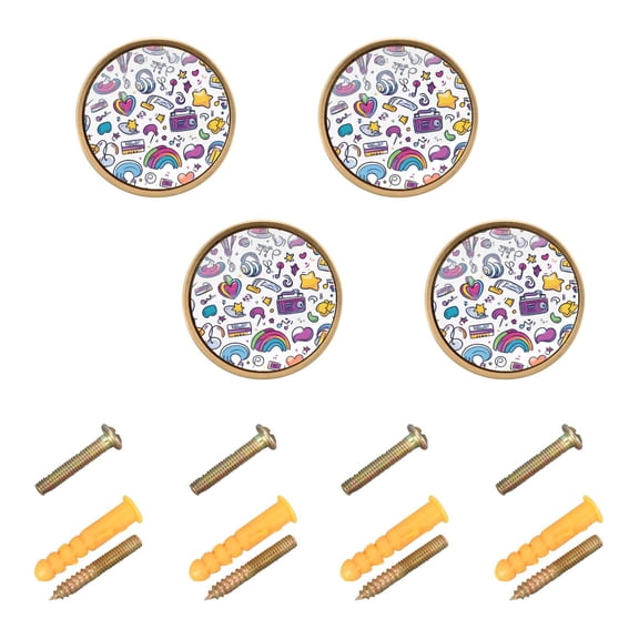 Yayeee 8 Pack Cabinet Knobs with Screws Round Zinc Drawer Pulls for Kitchen, Purple Doodle Pattern