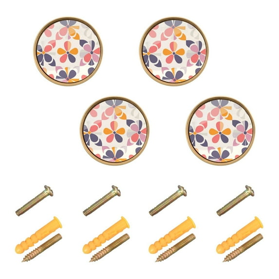 Yayeee 8 Pack Cabinet Knobs with Screws Round Zinc Drawer Pulls for Kitchen, Purple Retro Flower