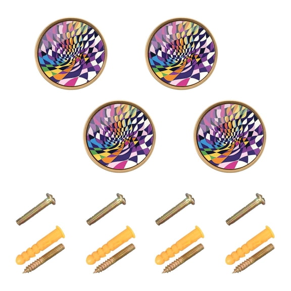 Yayeee 8 Pack Cabinet Knobs with Screws Round Zinc Drawer Pulls for Kitchen, Purple Wavy Plaid