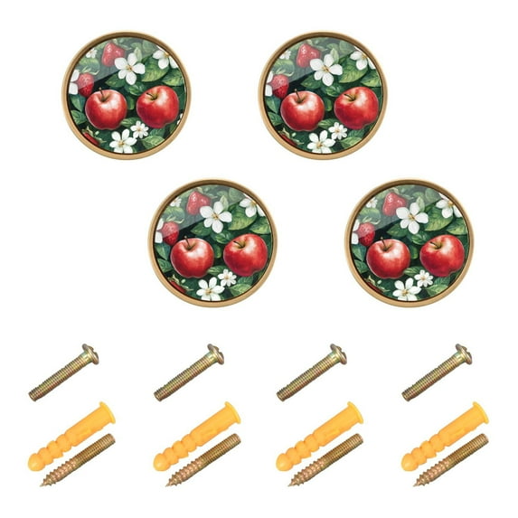 Yayeee 8 Pack Cabinet Knobs with Screws Round Zinc Drawer Pulls for Kitchen, Red Apple Pattern