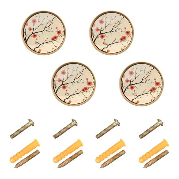 Yayeee 8 Pack Cabinet Knobs with Screws Round Zinc Drawer Pulls for Kitchen, Red Floral Pattern