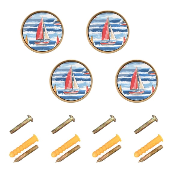 Yayeee 8 Pack Cabinet Knobs with Screws Round Zinc Drawer Pulls for Kitchen, Red Sailboats